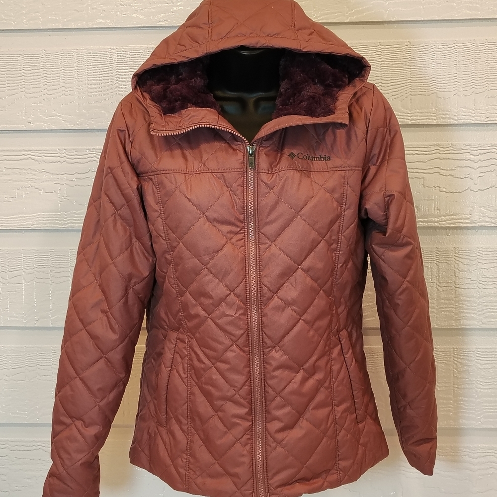 Columbia Women's Small Copper Crest Coat Faux Fur Lined Hooded Jacket Purple - Picture 2 of 9